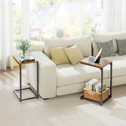 C Shaped End Table, TV Tray for Couch, Small Side Table with Metal Frame, for Living Room Bedroom, Rustic Brown8