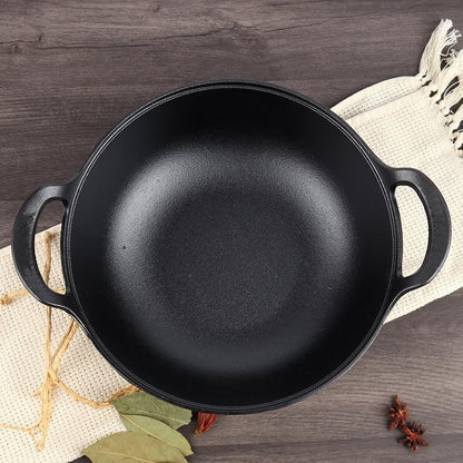 Cast Iron Wok with Dual Handle, Pre-Seasoned Stir-Fry Pans (Wok with Lid 11 Inch)2