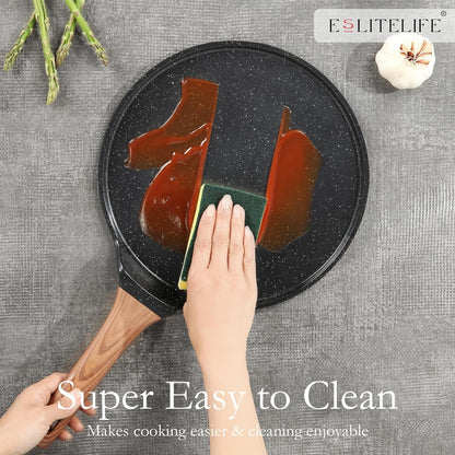 9.5 Inch Crepe Pan with Spreader, Nonstick Granite Coating Dosa Pan, Roti Tawa Comal Para Tortillas Pancake Griddle Pan, Induction Compatible, PTFE & PFOA Free, Black6