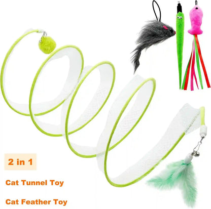Self Play Cat Hunting Spiral Tunnel Toy, Folded Cat Spring Tunnel Toys for Indoor Cats (Green)2