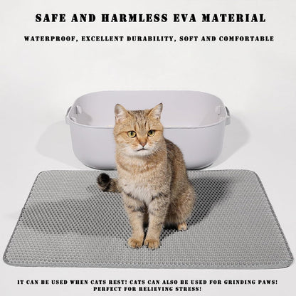 HCY&WLD Cat Litter Mat, 45X26/35X24/30X22/24X18 Inch Double Layer Cat Litter Box Mat, EVA Non-Slip, Waterproof Urine Proof Cat Litter Catcher Mat, Easy Clean Scatter Control (35X24 Inch, Khaki)3