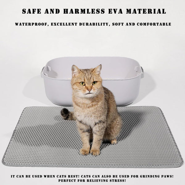 HCY&WLD Cat Litter Mat, 45X26/35X24/30X22/24X18 Inch Double Layer Cat Litter Box Mat, EVA Non-Slip, Waterproof Urine Proof Cat Litter Catcher Mat, Easy Clean Scatter Control (35X24 Inch, Khaki)3