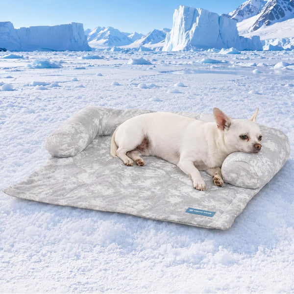 Spark Paws Cooling Couch Cover Dog Bed, Furniture Protector Mat, Non-Toxic Washable Pet Cooling Pad for Large & Small Dog - Hearts Blue - Size M21