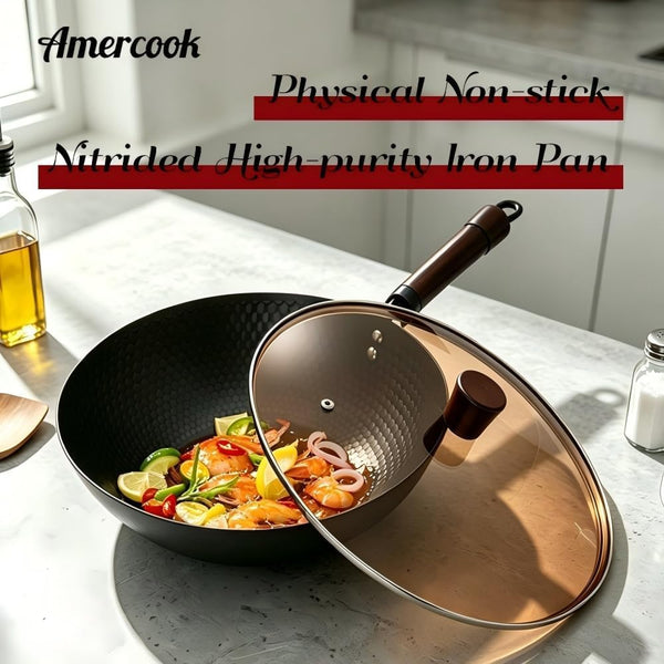 12 Inch Carbon Steel Wok with Lid, Pre-Seasoned Flat Bottom Wok Pan, 5.5QT Nonstick Chinese Woks & Stir-Fry Pans for Induction, Gas, Electric Stovetop, Uncoated No Chemical (11.81-In(9Pc))3