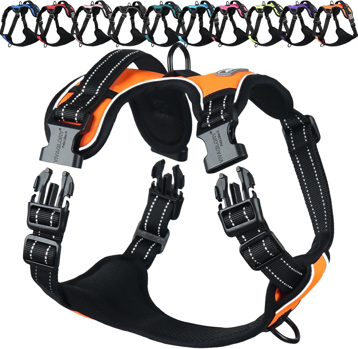 vivaglory-no-pull-dog-harness-vest-harness-l-orange-patterned-with-handle-front-and-back-clip-for-training-pulling-no-pull-escape-proof-padded-adjustable-for-pet-puppy