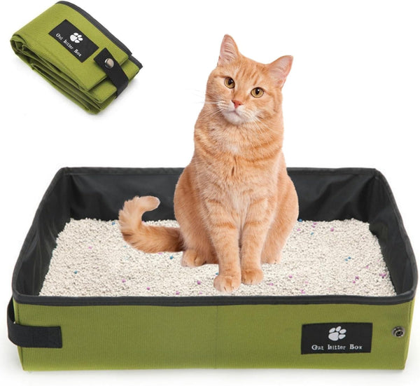 Portable Foldable Cat Litter Box - Waterproof, Leak-Proof for Outdoor Camping, Hotel Stays, Road Trips - Travel Essentials for Cats & Kittens (Green, Large)1