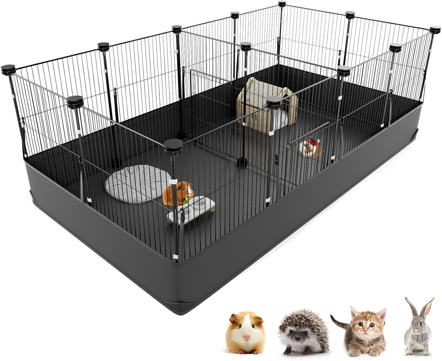 tresbro-guinea-pig-cage-with-top-cover-12-panels-triple-fixing-measures-small-animal-playpen-with-waterproof-pvc-liner-one-motion-hooks-48-x-24-x-16-c-c-grids-cage-for-bunny-hedgehog-hamster