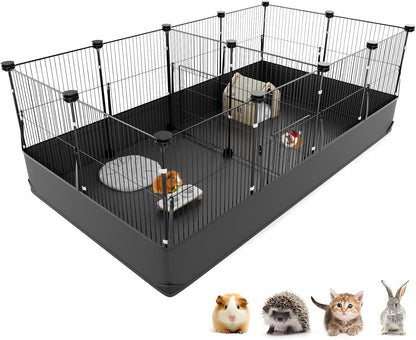 Tresbro Guinea Pig Cage with Top Cover & 12 Panels, Triple Fixing Measures Small Animal Playpen with Waterproof PVC Liner & One-Motion Hooks, 48 X 24 X 16 C&C Grids Cage for Bunny, Hedgehog, Hamster10