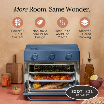 Our Place Large Wonder Oven, 6-In-1 Air Fryer & Toaster Oven, 3-Rack, 32 Qt | Non-Toxic Air Fryer Toaster Oven Combo; Basket, Wire Rack, Bake Pan, Crumb Tray; Toast, Roast, Bake, Broil, Reheat, Steam2