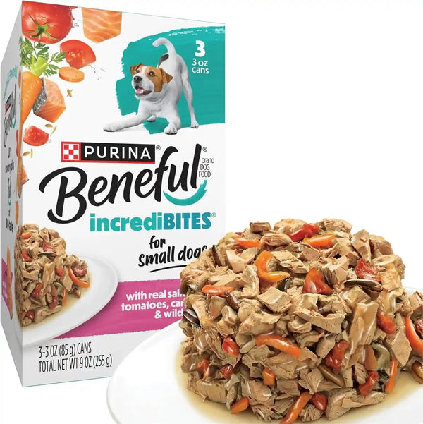 Beneful Purina Small Breed Wet Dog Food Variety Pack, Incredibites with Real Beef, Chicken and Salmon - (Pack of 30) 3 Oz. Cans14