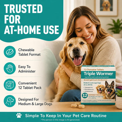 Pyrantel Pamoate and Praziquantel De-Wormer Tablet for Medium and Large Dogs, Chewable Formula6