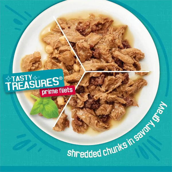 Purina Friskies Wet Cat Food Variety Pack, Tasty Treasures Prime Filets (With Ocean Fish and Tuna, with Chicken and with Turkey) - 5.5 Ounce (Pack of 12)5