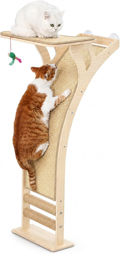 Cat Scratching Post with Large Window Perch, 47-Inch Tall Sisal Cat Tree | Glass Suction-Cup Mounting; for Large Cat & Maine Coons; Thick Square Sisal Post; Ultra-Soft Bolstered Bed; Hold up to 45 Lbs8