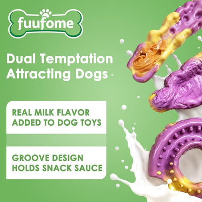 Fuufome Dog Toys for Aggressive Chewers: Dog Chew Toys for Medium Large Dog | Long Lasting Dog Chews | Tough Nylon Bone | Teeth Cleaning Care | Keep Dog Busy | Inevitable Milk Flavor | 3 Pack Set6