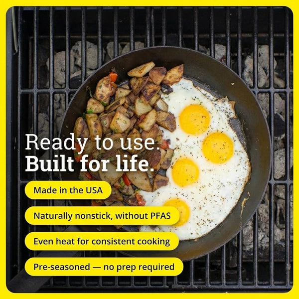 Pre-Seasoned Carbon Steel Skillet, Long Handle, 12 Inches | Lightweight High Heat Frying Pan with Long Handle for Quick Temperature Response, Ideal for Searing & Sautéing2