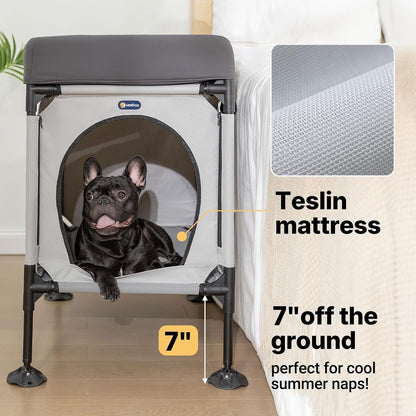 Veehoo Dog Bunk Bed, Dog Beds Attachment to Human Bed, Bedside Dogs Cot | Pet Window Perch for Small, Medium Cats & Dogs, Dog House Bed with Non-Slip Feet, Plush Cushion Topper, Grey4