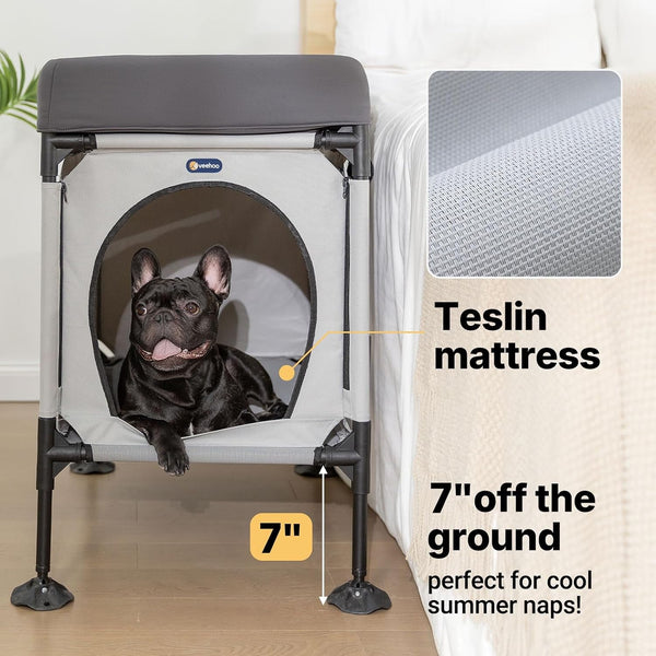 Veehoo Dog Bunk Bed, Dog Beds Attachment to Human Bed, Bedside Dogs Cot | Pet Window Perch for Small, Medium Cats & Dogs, Dog House Bed with Non-Slip Feet, Plush Cushion Topper, Grey4