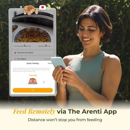 ARENTI Automatic Cat Feeder and Water Dispenser with Camera, 2K Adjustable View & Invisible Privacy Mode, 4.5L Cat Food Dispenser Fountain Combo, 5G/2.4G Wifi, 2-Way Audio, AI Alerts, Battery Backup6