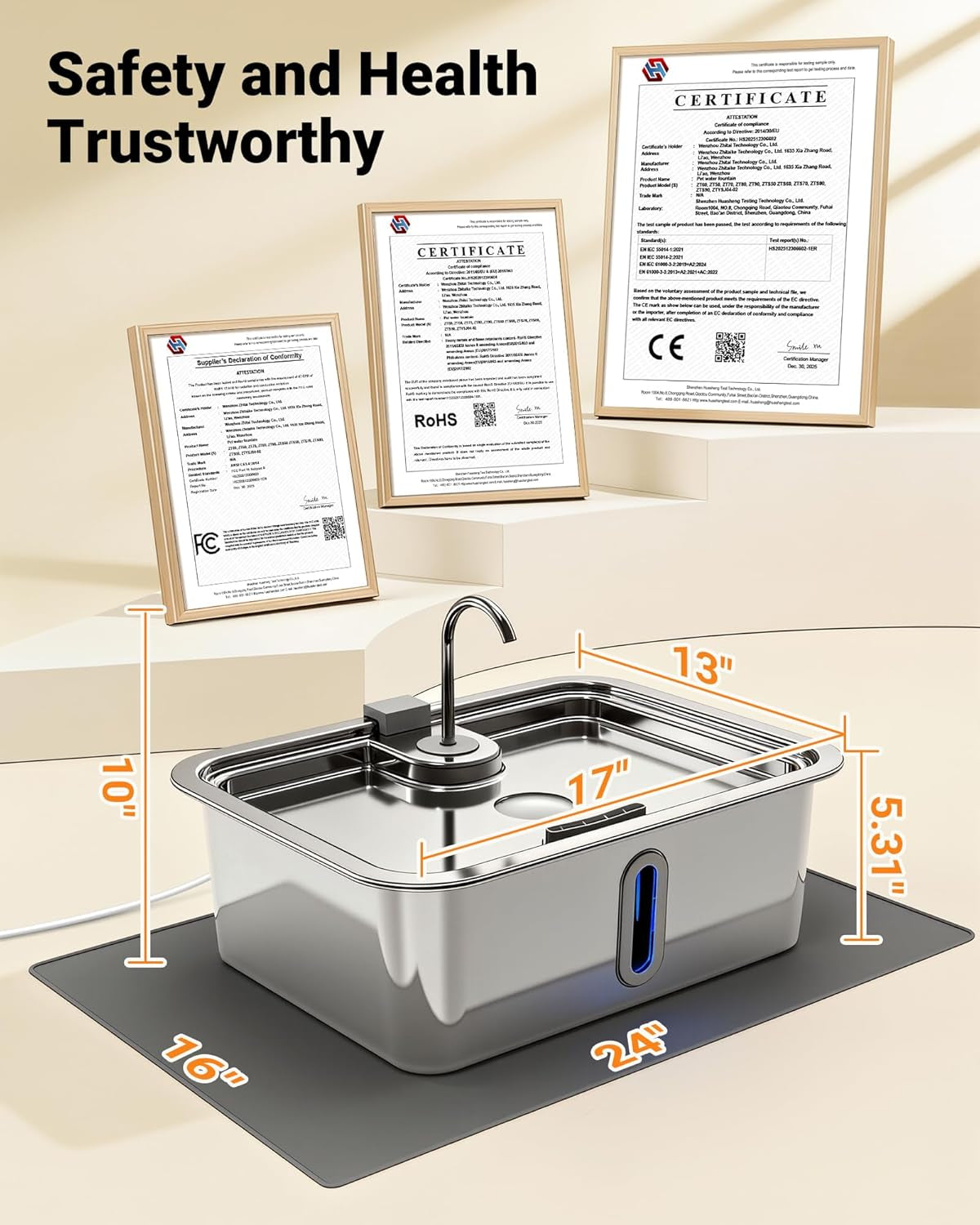 12l-3-17gal-dog-water-fountain-with-silicone-mat-3-filters-stainless-steel-multi-pet-water-dispenser-quiet-automatic-dog-water-bowl-dispenser-with-visible-window-alert-light-for-large-dogs-cats