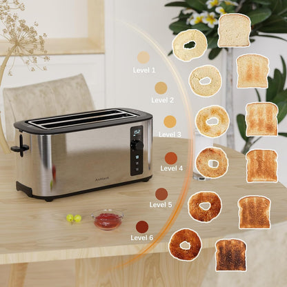 Toaster 4 Slice with Countdown Timer, Extra Wide Slots for Bagels and Waffles, 6 Browning Settings, Removable Crumb Tray, Stainless Steel3