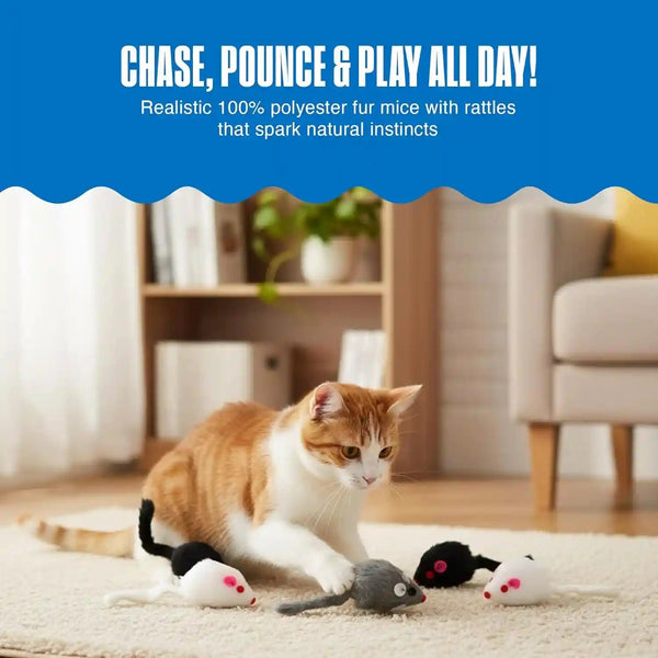 Penn-Plax Play Fur Mice Cat Toys, 12 Pack - Soft Polyester with Rattling Sound for Interactive Play, Exercise & Hunting - Lightweight Cat Toy Set for All Ages & Breeds - Black, White & Gray - 2 Inches3