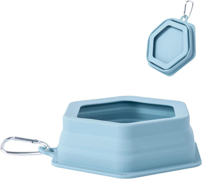No Splash Dog Travel Bowls for Cars, Spill Proof Collapsible Dogs Water and Food Feeder Dispenser Integrated Molding Portable Cat Dish for Pet Vehicle Road Trips (Morandi Blue)1