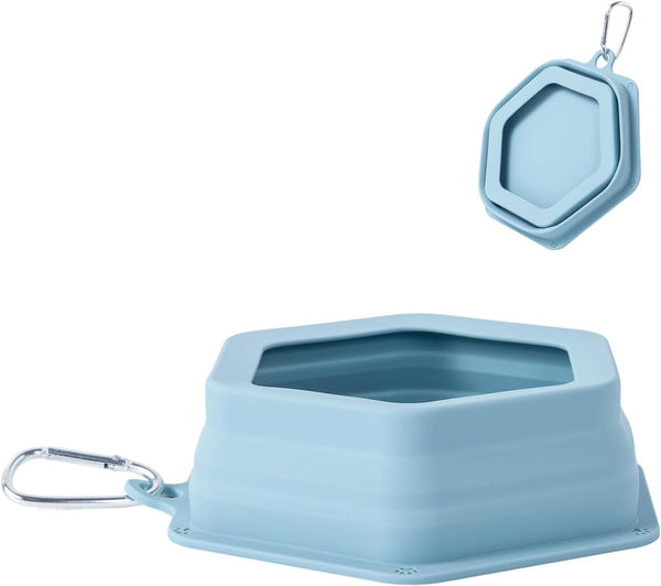 No Splash Dog Travel Bowls for Cars, Spill Proof Collapsible Dogs Water and Food Feeder Dispenser Integrated Molding Portable Cat Dish for Pet Vehicle Road Trips (Morandi Blue)1
