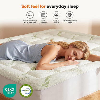 Twin Mattress Topper, Pillow Top Bed Topper | Deep Pocket Comfort, Breathable Cooling, Soft Viscose Bamboo Pillow Cover, Green3