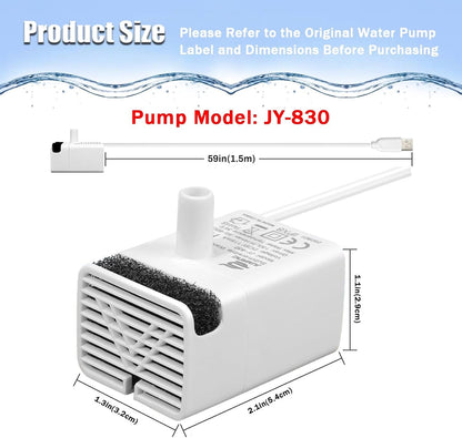 Cat Water Fountain Pump Replacement JY-830 Submersible Motor | Cat Fountain Pump Replacement,Fountains Pump for Stainless Steel Cat Dispenser,Ultra Quiet Dog Drinking Fountain Pump6