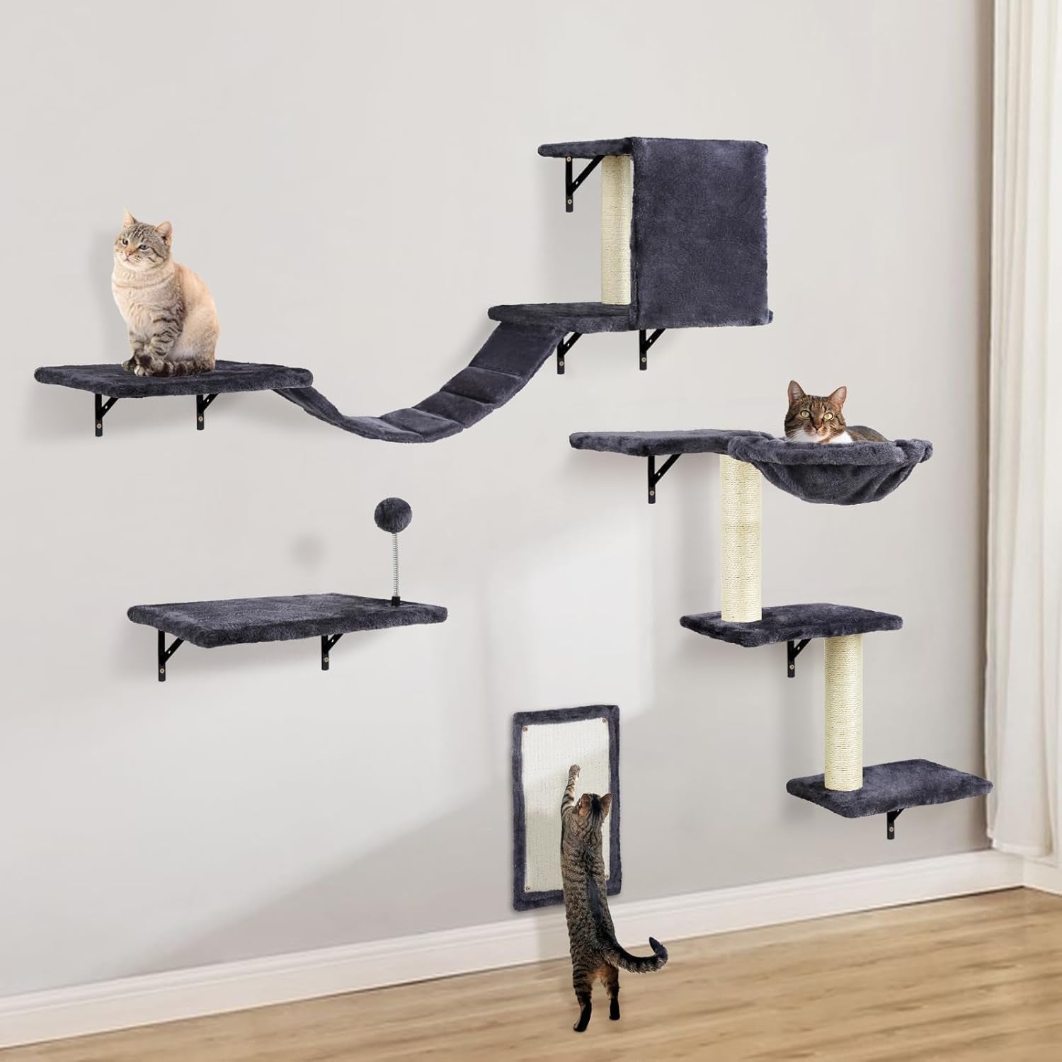 cat-wall-shelves-space-saving-wall-mounted-cat-climbing-set-for-large-cats-multi-level-climbing-system-wall-furniture-bed-steps-hammock-wall-scratcher-indoor-cat-40-lbs-small-place-corner-room