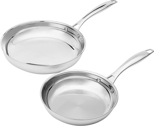 Stainless Steel Frying Pan Set, Induction Compatible Skillet, Oven Safe, Heat Distributes Evenly, 8-Inch & 10-Inch, 2-Piece1