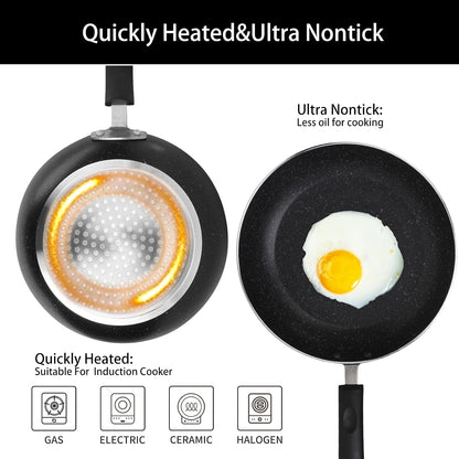 8 Piece Pots and Pans Set Non Stick, Non Stick Kitchen Cookware Set with 20Cm & 26Cm Frying Pans and 16Cm, 18Cm Saucepans with Lids and 20Cm Casserole Pot with Lid, Induction Compatible Pots,Black4