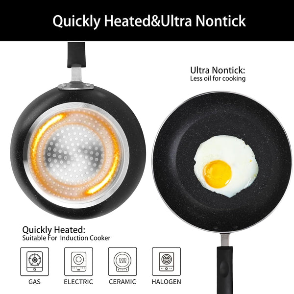 8 Piece Pots and Pans Set Non Stick, Non Stick Kitchen Cookware Set with 20Cm & 26Cm Frying Pans and 16Cm, 18Cm Saucepans with Lids and 20Cm Casserole Pot with Lid, Induction Compatible Pots,Black4