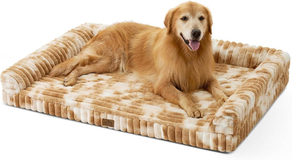 COZY KISS Ultra Soft Faux Rabbit Fur Dog Bed for Medium Dogs – 36"X27" Orthopedic Foam Couch, Removable Washable Cover & Waterproof Lining, Cream10