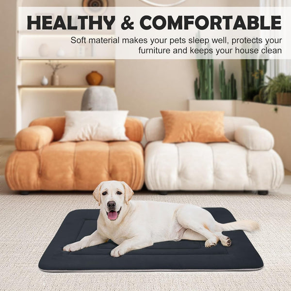Dog Bed Soft Dog Crate Bed Pad Mat, 42 in Non Slip Bottom Washable Beds for Large Dogs, Pet Bed Mattress Kennel Pad, Dark Blue Gray3
