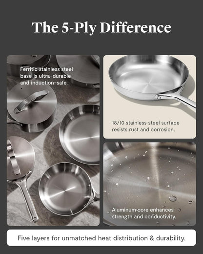 Caraway 16-Piece Stainless Steel Deluxe Cookware Set | 5-Ply Stainless Steel Pots, Frying Pans, Lids and Kitchen Storage, Non-Toxic, PTFE and PFOA Free5