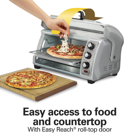 6-Slice Countertop Toaster Oven with Easy Reach Roll-Top Door, Bake Pan, Silver (31127D) & (76606ZA) Smooth Touch Electric Automatic Can Opener with Easy Push down Lever3