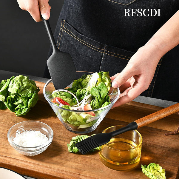 Exquisite Silicone Cooking Utensils Set - Non-Toxic, Heat-Resistant Kitchen Utensils Set with Food-Grade Silicone & Wood Handles - Includes Spatula & Spoon for Non-Stick Cookware, Black3