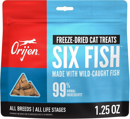 ORIJEN Freeze Dried Cat Treats Grain Free WHOLEPREY, 1.25Oz Bag | 99% Animal Ingredients, Freeze Dried, Grain Free, High Protein, Wild-Caught Fish, 1 Calorie Each, Ideal for Training1