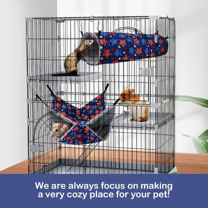 Petonfun Ferret Rat Hammock Tunnel Set for Cage Accessories Toys Bed, Blue | 2 Pack, Large Size, Double Sided, Durable & Soft, Hideout for Guinea Pig & Chinchilla to Hide, Suitable for Most Small Animal3
