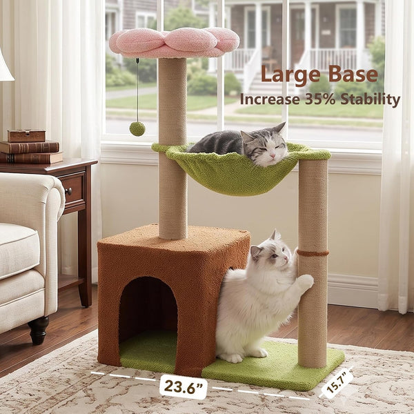 Flower Cat Tree 34” Cat Tower with Scratching Post & Big Hammock | Forest Cat Tower with 16” Hammock, Spacious Cat House,34” Scratching Post,Removable Flower Bed, Small Cat Tree for Large Cats7