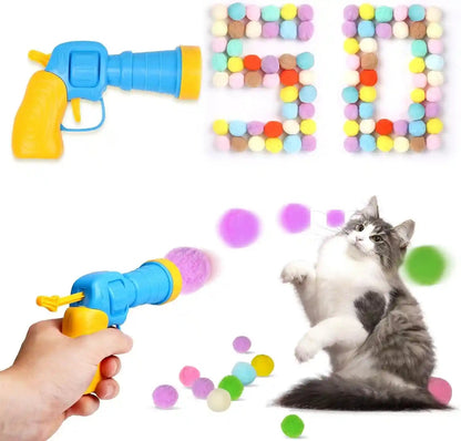 TEAWOO 50Pcs Cat Toys Pom Pom Balls with 1 Launcher Set, Interactive Cat Toy Stuff for Indoor Both Adult & Kitten Toys1