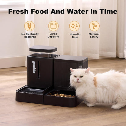 ZOMISIA Gravity Dog Food and Water Dispenser, 2 in 1 Automatic Dog Feeder with 180 Degree Rotatable, 2 Pack Large Capacity Self Feeding for Small Dogs Puppy, Black, 1.6Galx25