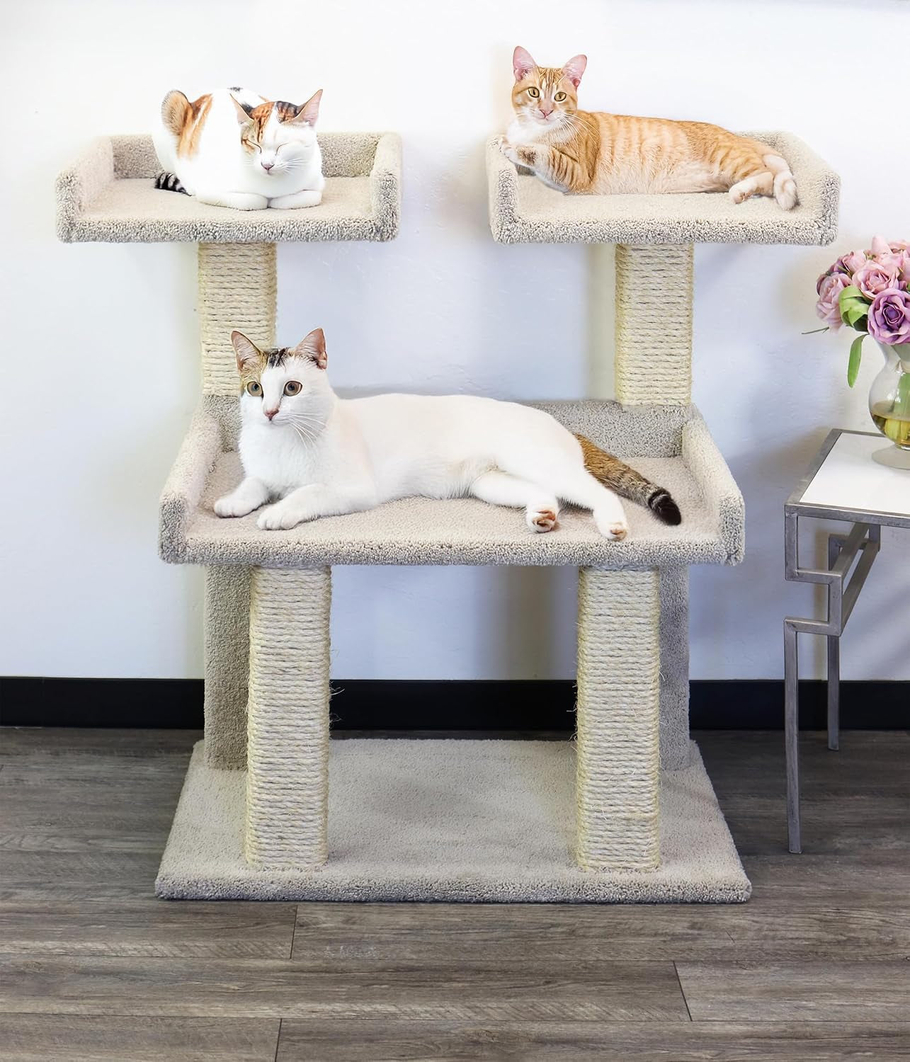 prestige-cat-trees-maine-coon-deluxe-cat-perch-made-in-usa-sturdy-solid-wood-tower-for-large-multiple-cats-easy-2-step-assembly-plush-carpet-sisal-scratch-posts