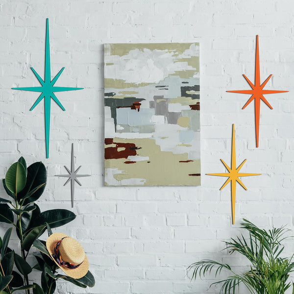 4 Pcs Starburst Shaped Wall Decor Mid Century Modern Art,Retro | Cast Iron Whimsical Wall Art Atomic Stars Elegance Accents Vintage Celestial Whimsigoth Hangings for Home Office Room2