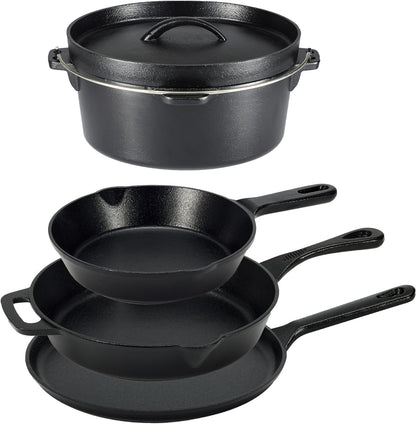 Pre-Seasoned Cast Iron 5-Piece Cookware Set, Oven Safe, Cooks Evenly, 14.17 X 12.2 X 10.63 In, Black1