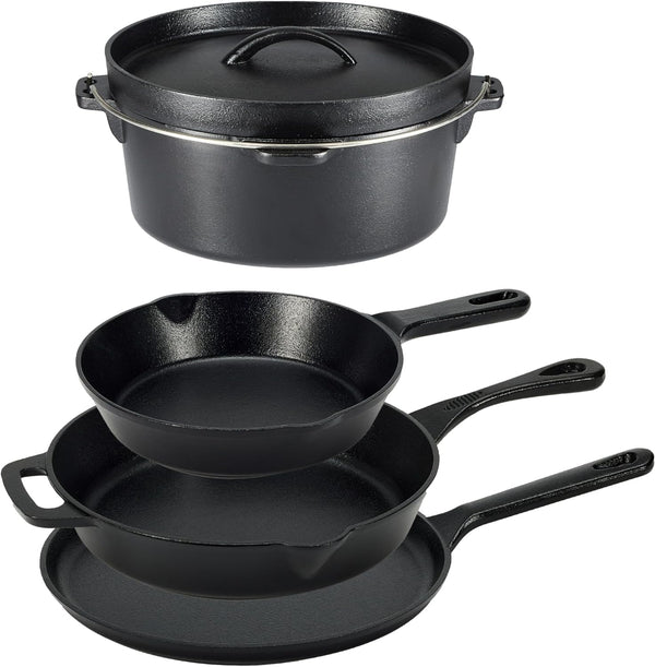 Pre-Seasoned Cast Iron 5-Piece Cookware Set, Oven Safe, Cooks Evenly, 14.17 X 12.2 X 10.63 In, Black1