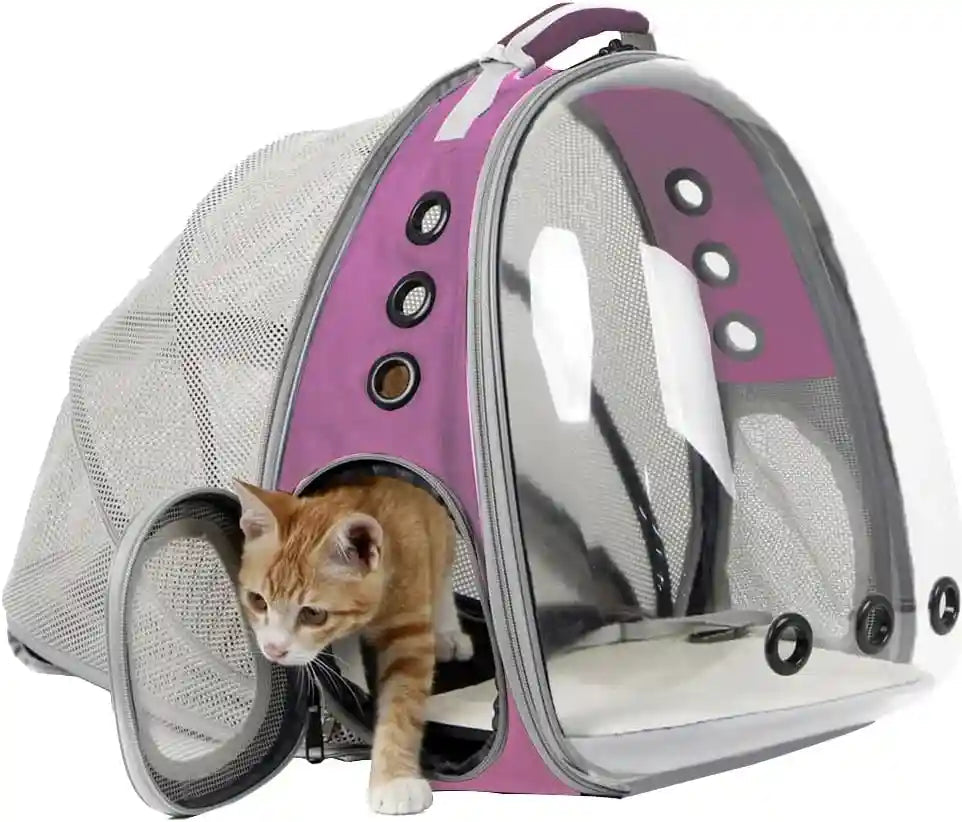 expandable-pink-cat-backpack-carrier-fit-up-to-12-lbs-space-capsule-clear-bubble-window-pet-carrier-backpack-for-kitten-bunny-rabbit-and-small-puppy