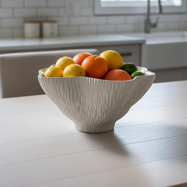 10" Large Decorative Bowl Decor, Modern Home Decoration Scallop Bowl,Fashion Key Bowl for Entrance Table, Decorative Fruit Bowl for Kitchen Counter, Ruffle Decor, Light Gray8