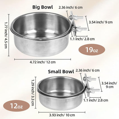Pet Cage Bowls, 2 Pack Stainless Steel Pet Hanging Bowl, Bird Food Water Bowl for Cage, Crate Dog Bowl, Parrot Feeding Cups for Chinchilla Finches Puppy Cat Rabbit Guinea Pig2
